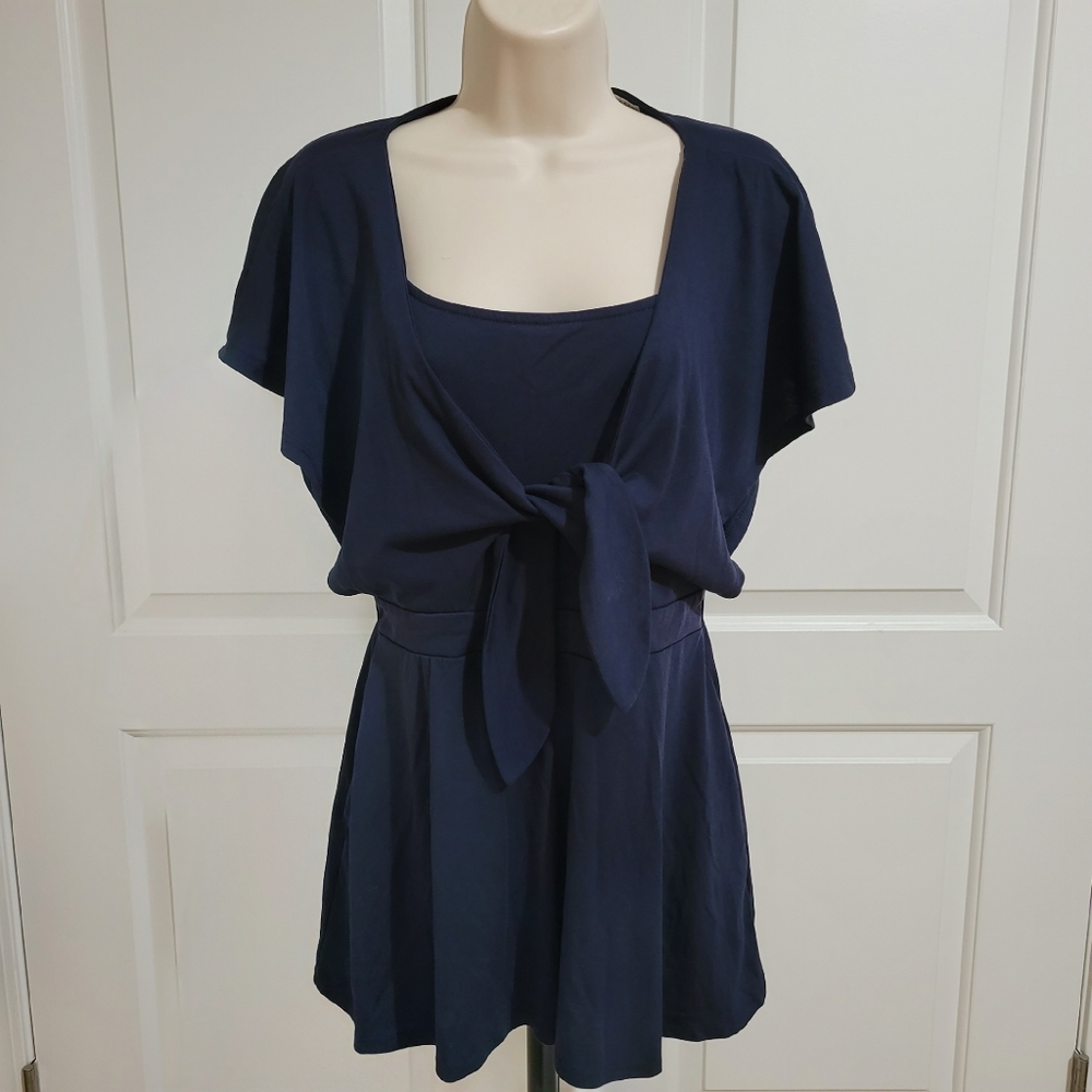 ✨️3/$9✨️ Copper Key Navy Blue Tie Short Jumpsuit Romper